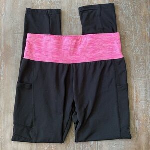 Starting Point Hot Pink Waistband Black Leggings Size Small